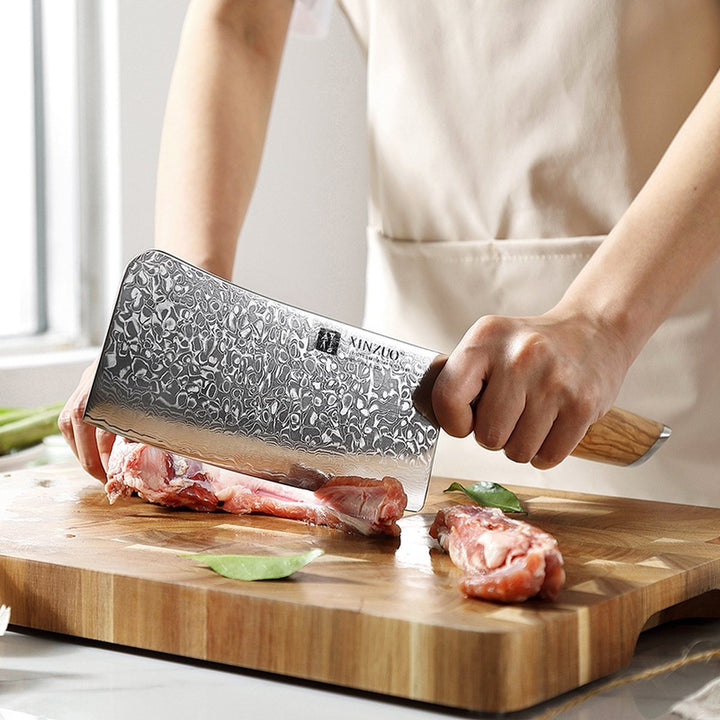 XinZuo B37 Lan hakmes snijdt vlees op een houten plank