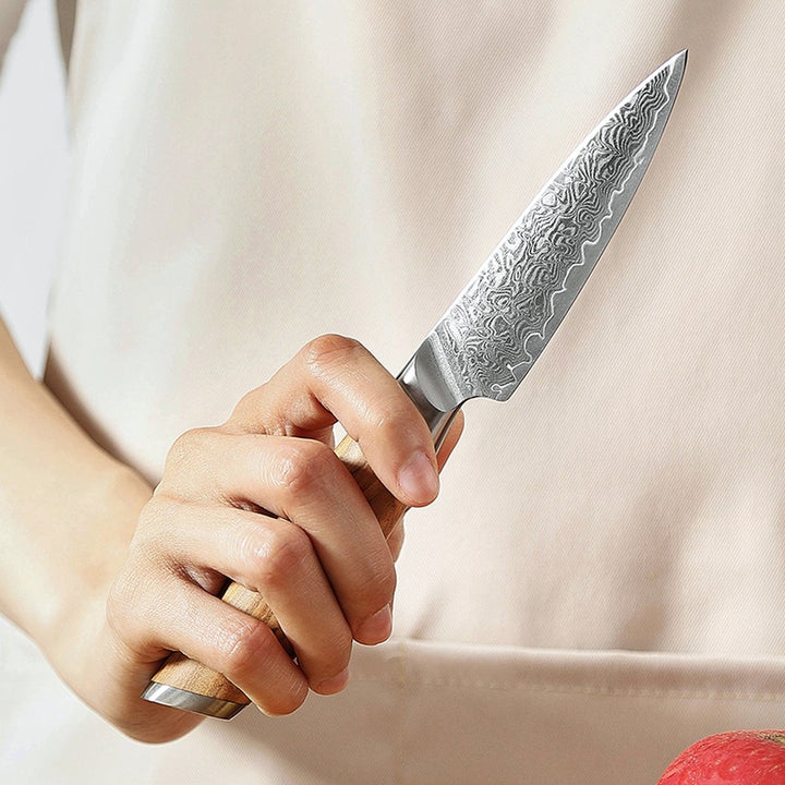 XinZuo B37 Lan schilmes met damascus patroon in een hand