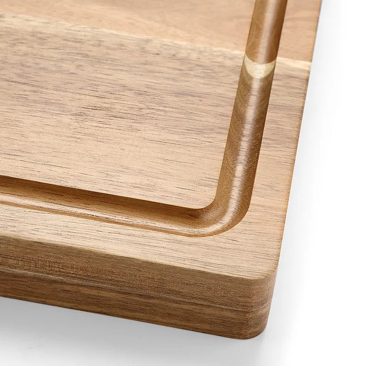Detail van afgeronde hoeken en groef van de snijplank